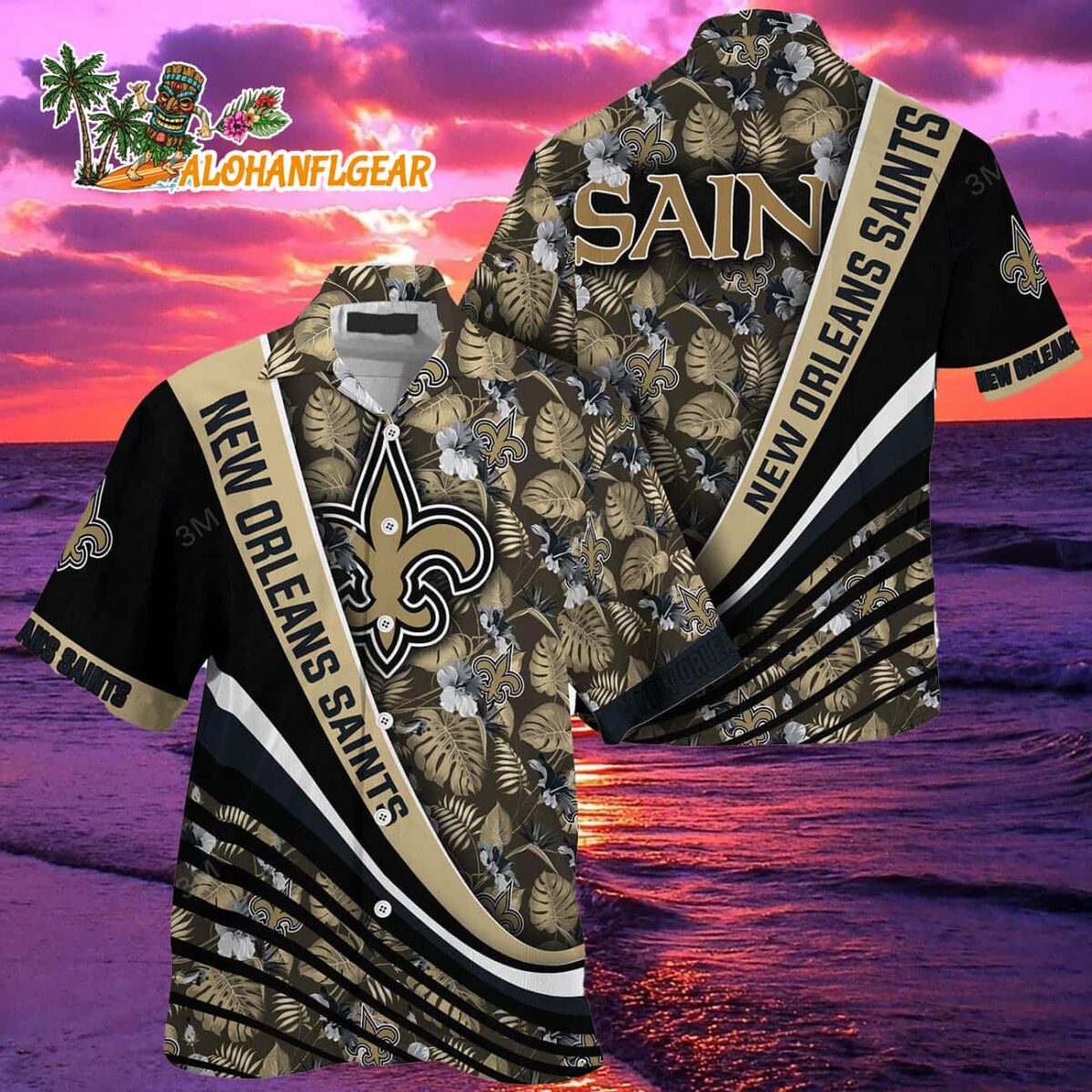 New Orleans Saints Summer Hawaii Shirt With Tropical Flower Pattern 1 New Orleans Saints Summer Hawaii Shirt With Tropical Flower Pattern 2