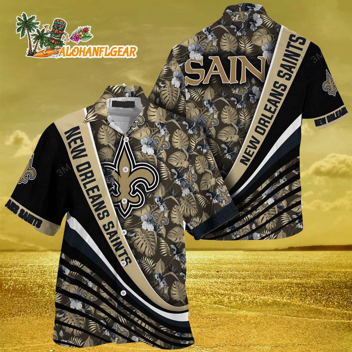 New Orleans Saints Summer Hawaii Shirt With Tropical Flower Pattern 2 New Orleans Saints Summer Hawaii Shirt With Tropical Flower Pattern 3