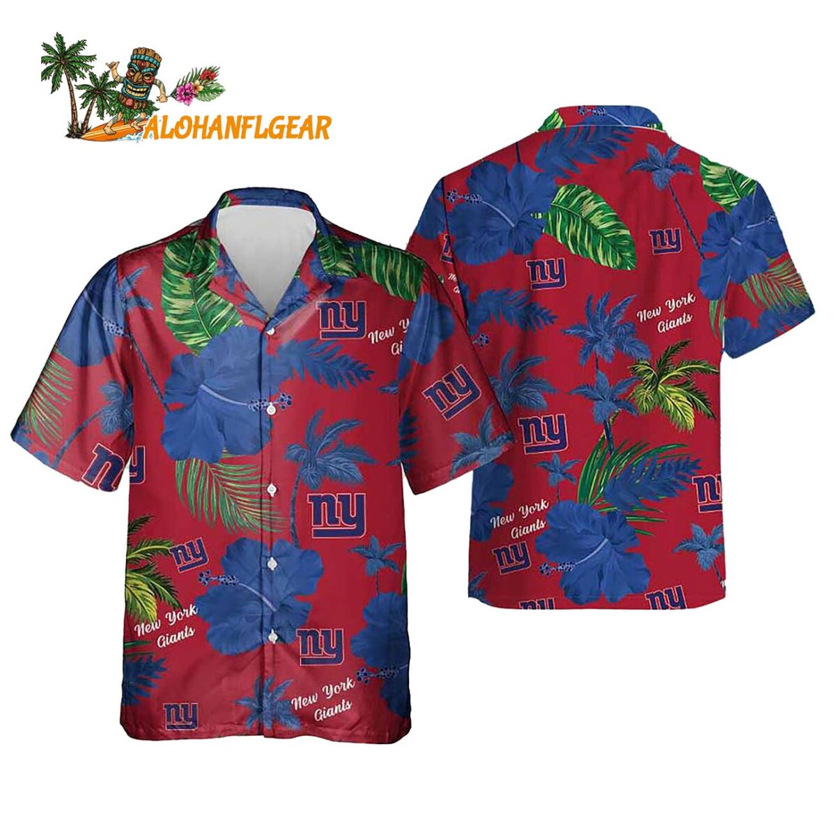 New York Giants Color Hibiscus Button Up Hawaiian Shirt 1