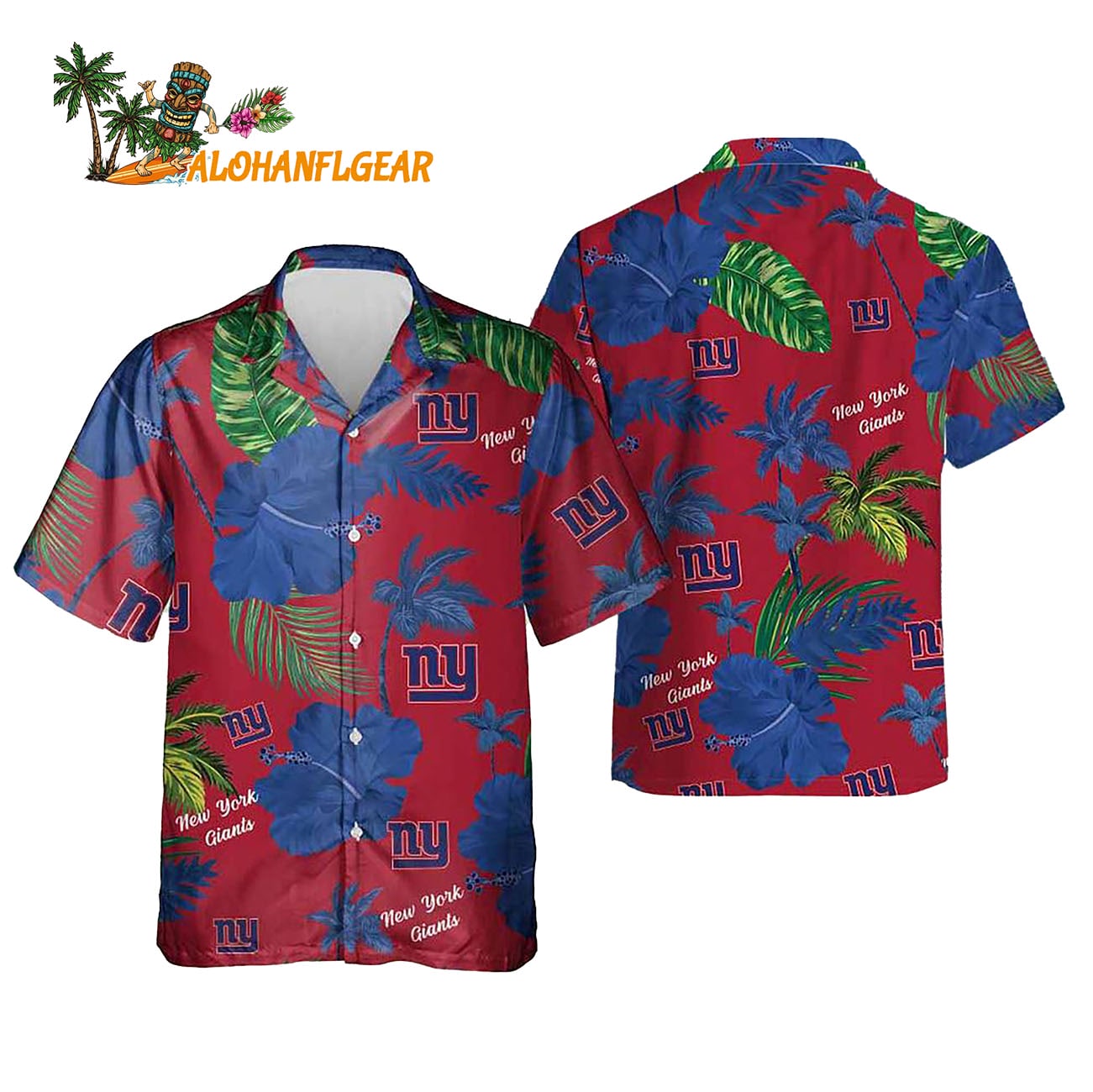 New York Giants Color Hibiscus Button Up Hawaiian Shirt New York Giants Color Hibiscus Button Up Hawaiian Shirt