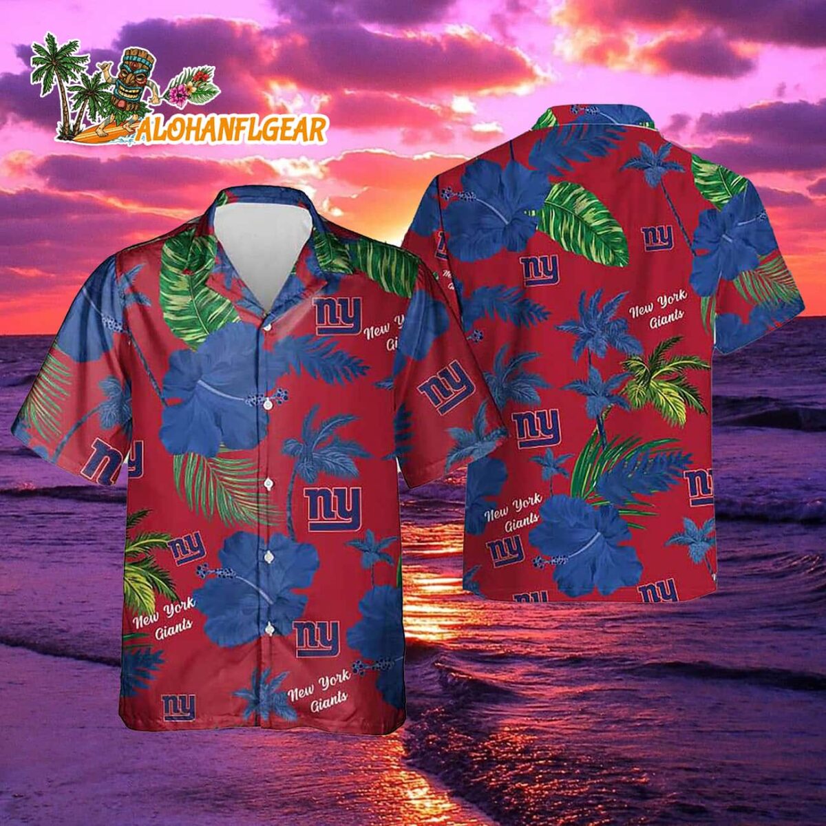 New York Giants Color Hibiscus Button Up Hawaiian Shirt 2