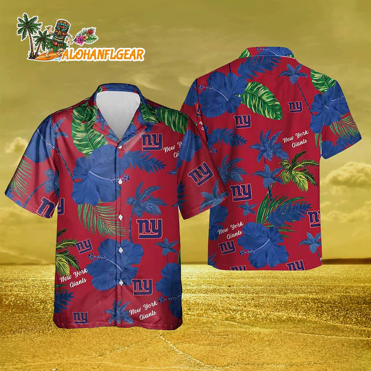 New York Giants Color Hibiscus Button Up Hawaiian Shirt New York Giants Color Hibiscus Button Up Hawaiian Shirt