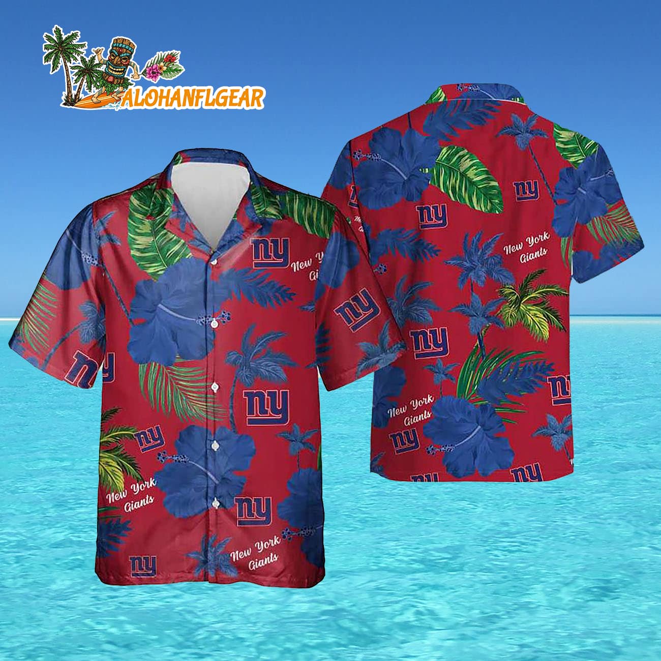 New York Giants Color Hibiscus Button Up Hawaiian Shirt New York Giants Color Hibiscus Button Up Hawaiian Shirt