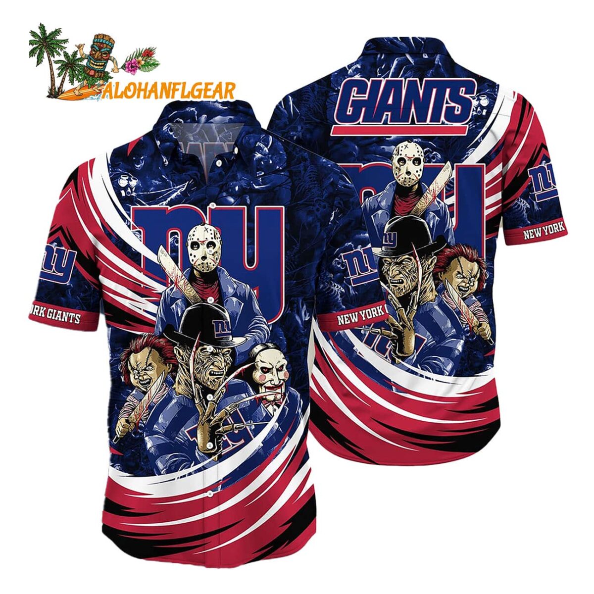 New York Giants Halloween Horror Movie Characters Hawaiian Shirt 1