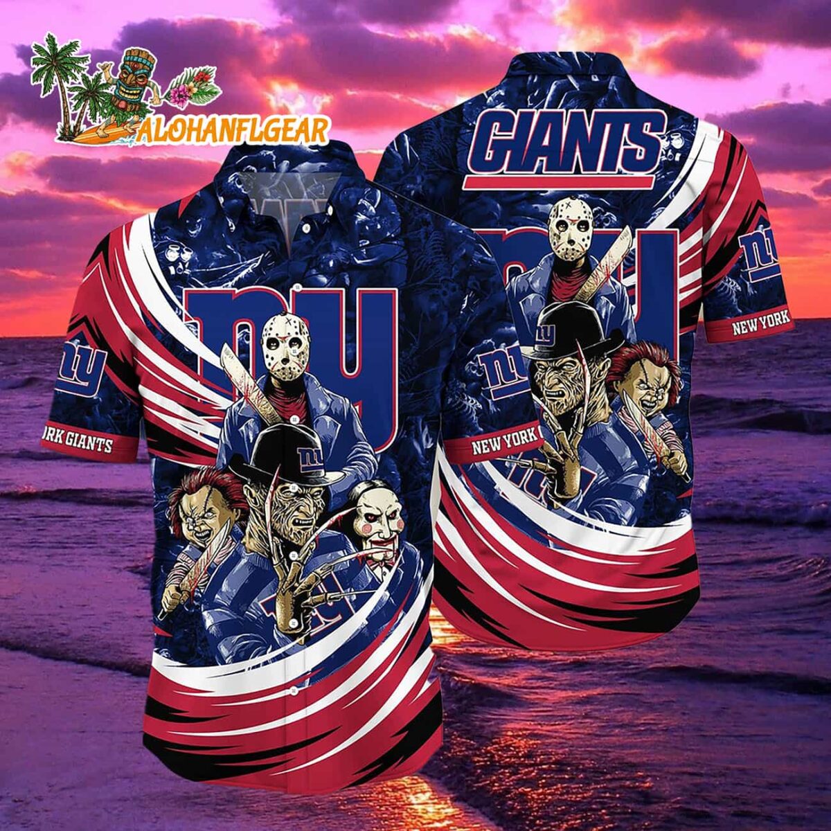 New York Giants Halloween Horror Movie Characters Hawaiian Shirt 2