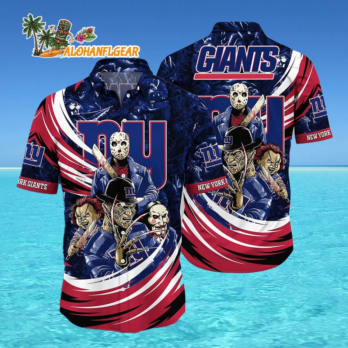 New York Giants Halloween Horror Movie Characters Hawaiian Shirt 4