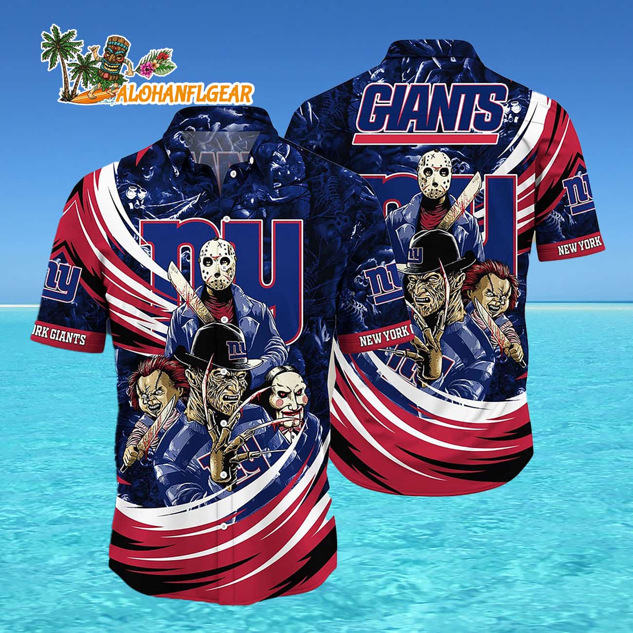 New York Giants Halloween Horror Movie Characters Hawaiian Shirt New York Giants Halloween Horror Movie Characters Hawaiian Shirt