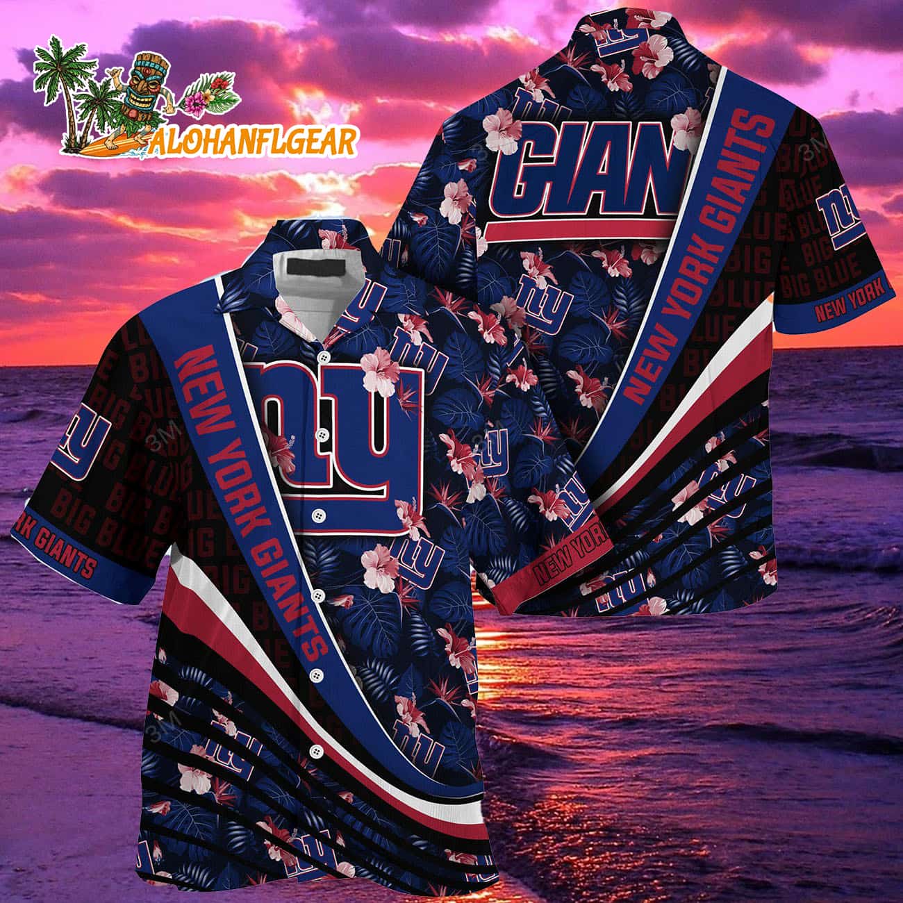New York Giants Summer Hawaii Shirt With Tropical Flower Pattern New York Giants Summer Hawaii Shirt With Tropical Flower Pattern