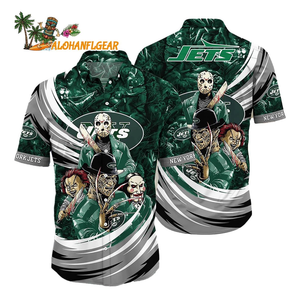 New York Jets Halloween Horror Movie Characters Hawaiian Shirt 1