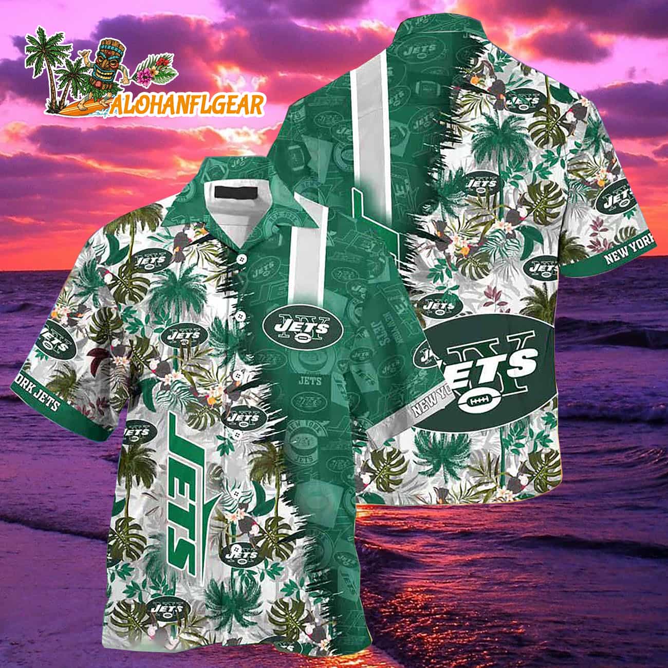 New York Jets Summer Beach Hawaiian Button Up Shirt New York Jets Summer Beach Hawaiian Button Up Shirt