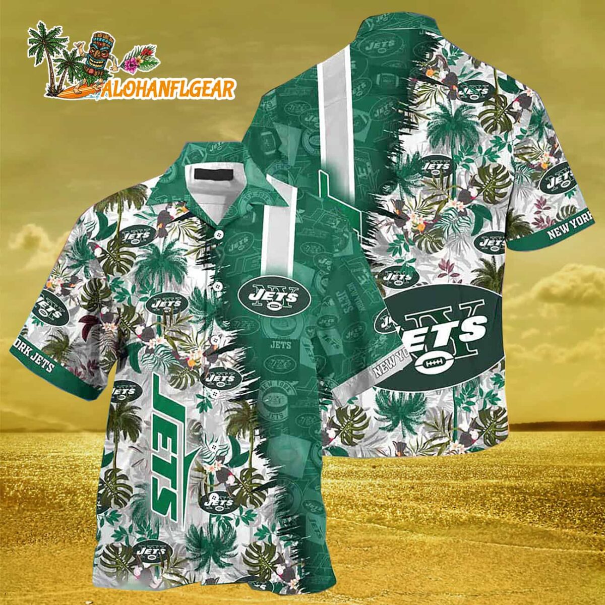 New York Jets Summer Beach Hawaiian Button Up Shirt 3
