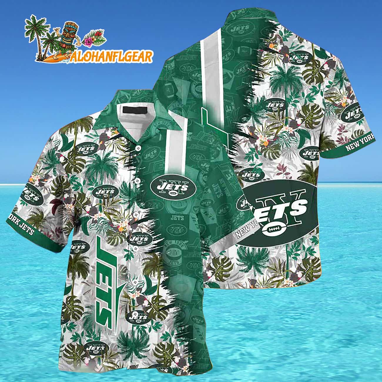 New York Jets Summer Beach Hawaiian Button Up Shirt New York Jets Summer Beach Hawaiian Button Up Shirt
