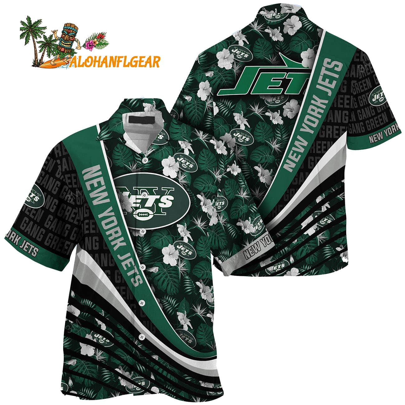 New York Jets Summer Hawaii Shirt With Tropical Flower Pattern New York Jets Summer Hawaii Shirt With Tropical Flower Pattern