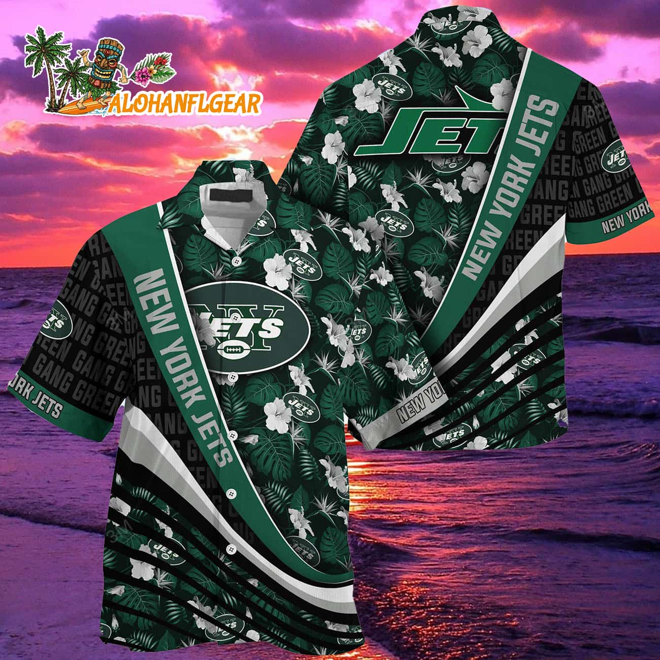 New York Jets Summer Hawaii Shirt With Tropical Flower Pattern New York Jets Summer Hawaii Shirt With Tropical Flower Pattern