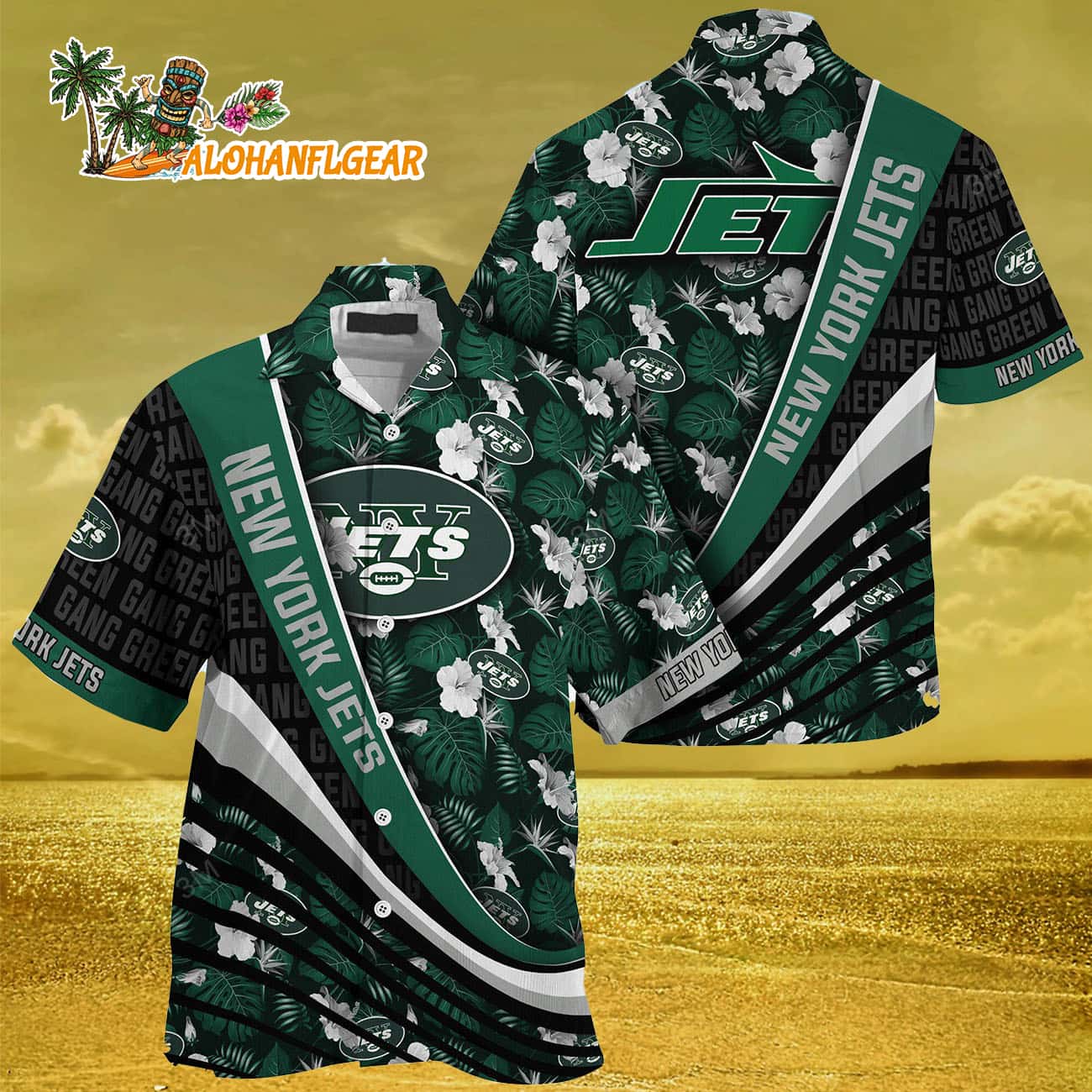 New York Jets Summer Hawaii Shirt With Tropical Flower Pattern New York Jets Summer Hawaii Shirt With Tropical Flower Pattern
