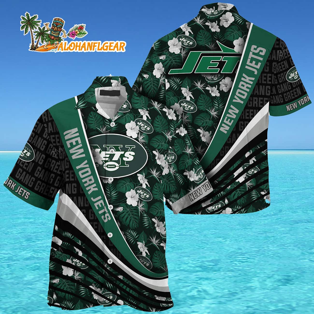 New York Jets Summer Hawaii Shirt With Tropical Flower Pattern New York Jets Summer Hawaii Shirt With Tropical Flower Pattern