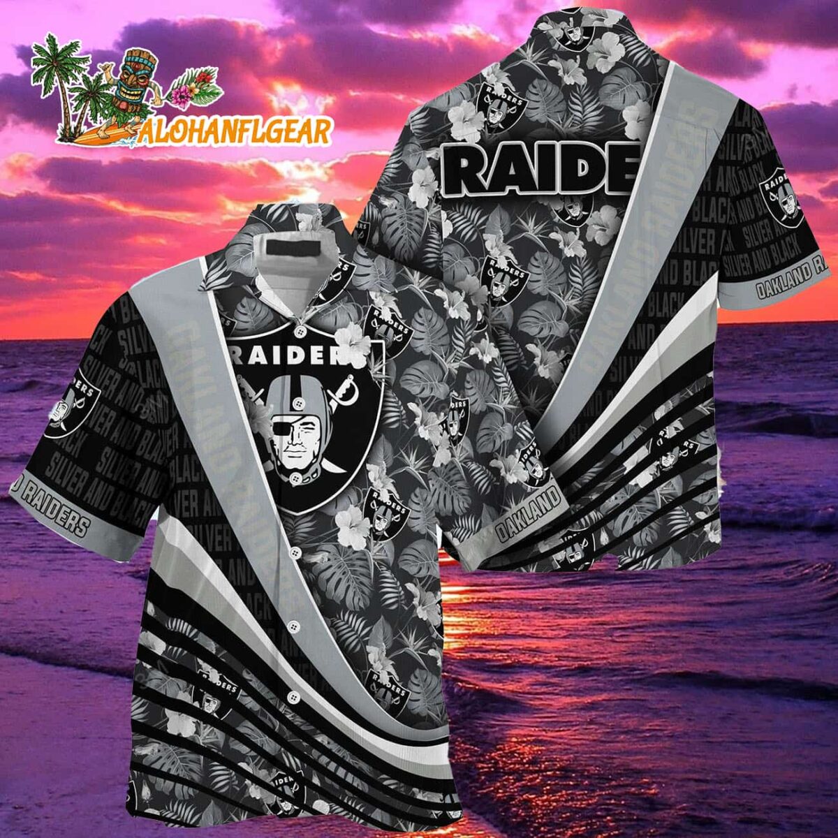 Oakland Raiders Summer Hawaii Shirt With Tropical Flower Pattern 1 Oakland Raiders Summer Hawaii Shirt With Tropical Flower Pattern 2