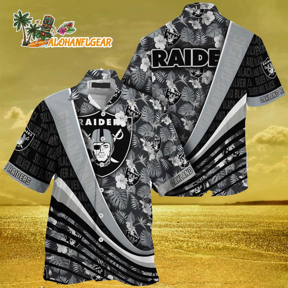 Oakland Raiders Summer Hawaii Shirt With Tropical Flower Pattern 2 Oakland Raiders Summer Hawaii Shirt With Tropical Flower Pattern 3