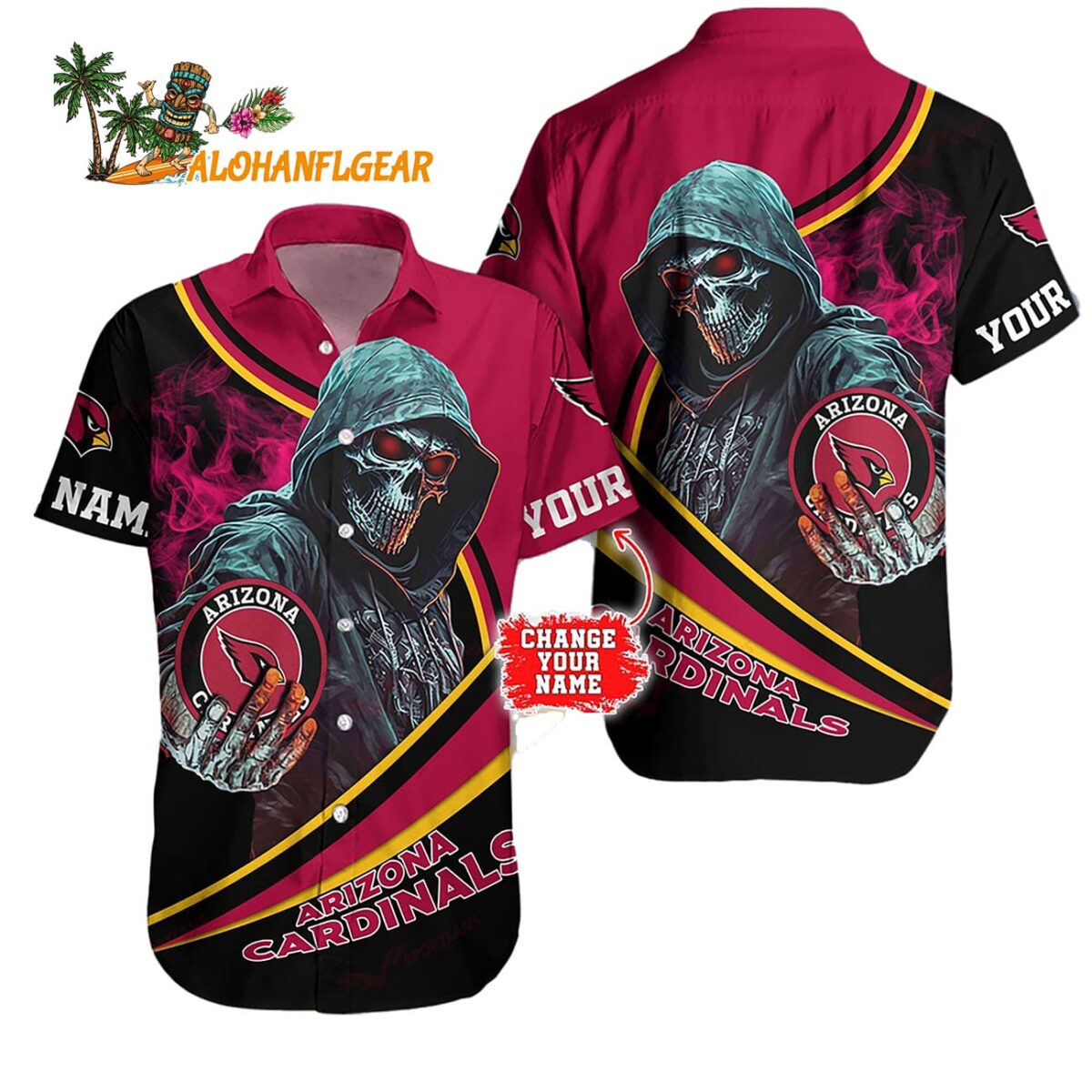 Personalized Arizona Cardinals Special Halloween Skull Hawaiian Shirt 1