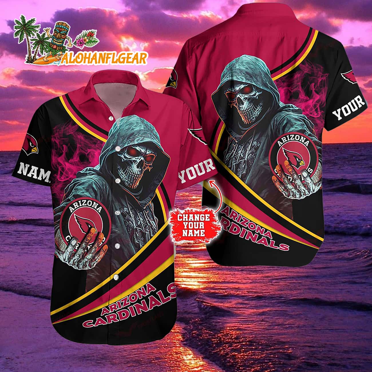 Personalized Arizona Cardinals Special Halloween Skull Hawaiian Shirt Personalized Arizona Cardinals Special Halloween Skull Hawaiian Shirt