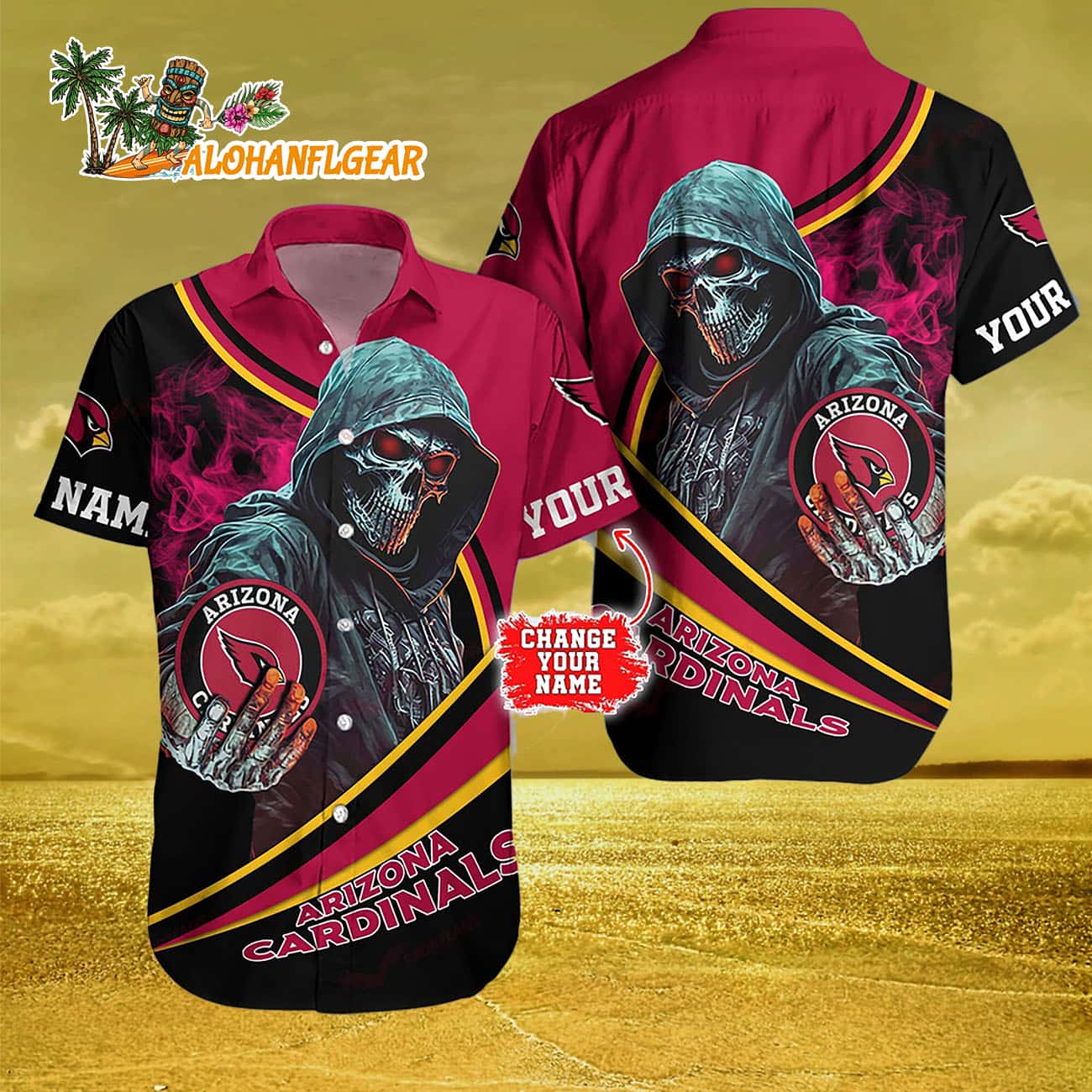 Personalized Arizona Cardinals Special Halloween Skull Hawaiian Shirt Personalized Arizona Cardinals Special Halloween Skull Hawaiian Shirt