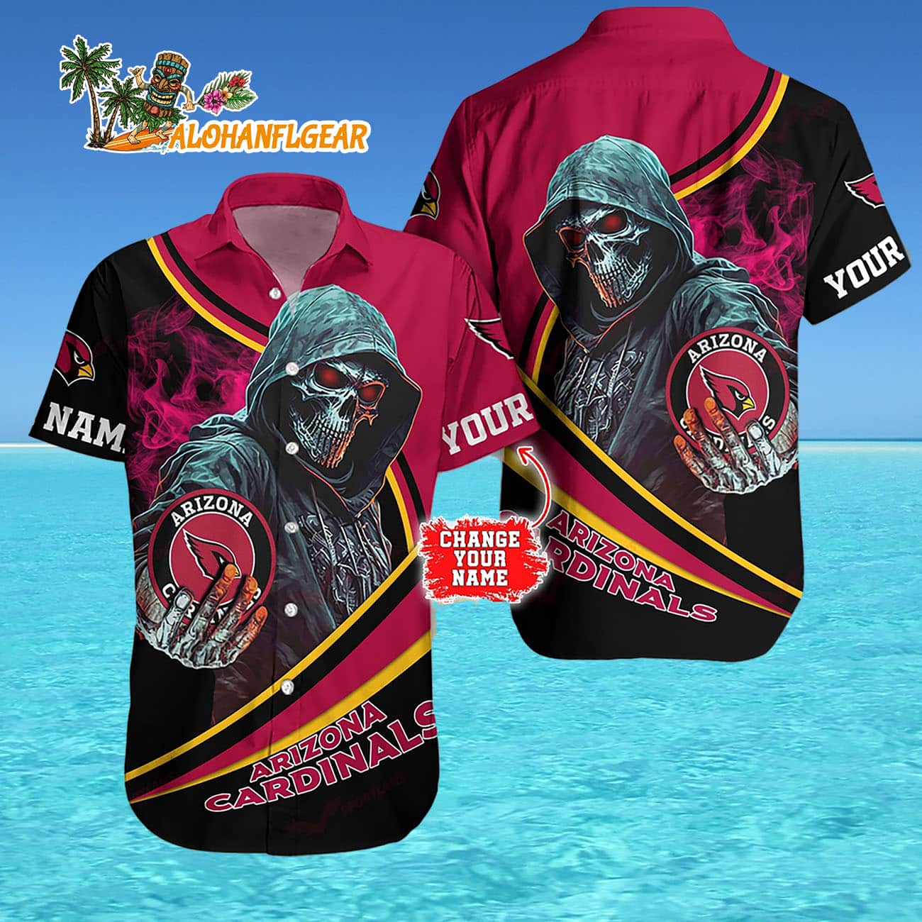 Personalized Arizona Cardinals Special Halloween Skull Hawaiian Shirt Personalized Arizona Cardinals Special Halloween Skull Hawaiian Shirt