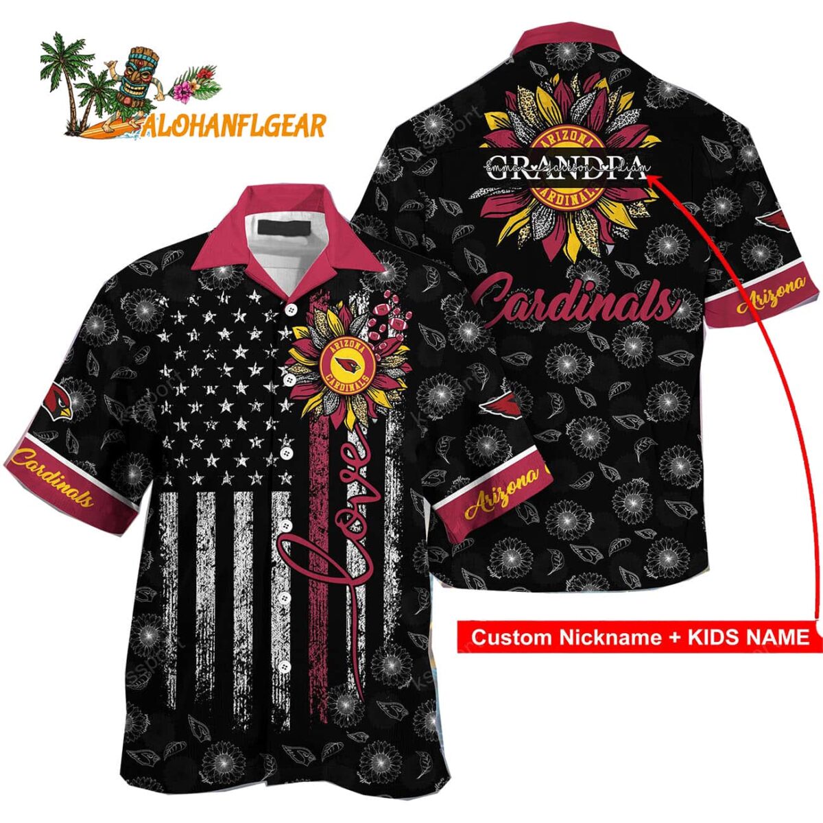 Personalized Arizona Cardinals Sunflower For Mother Day Father Day Hawaiian Shirt 1