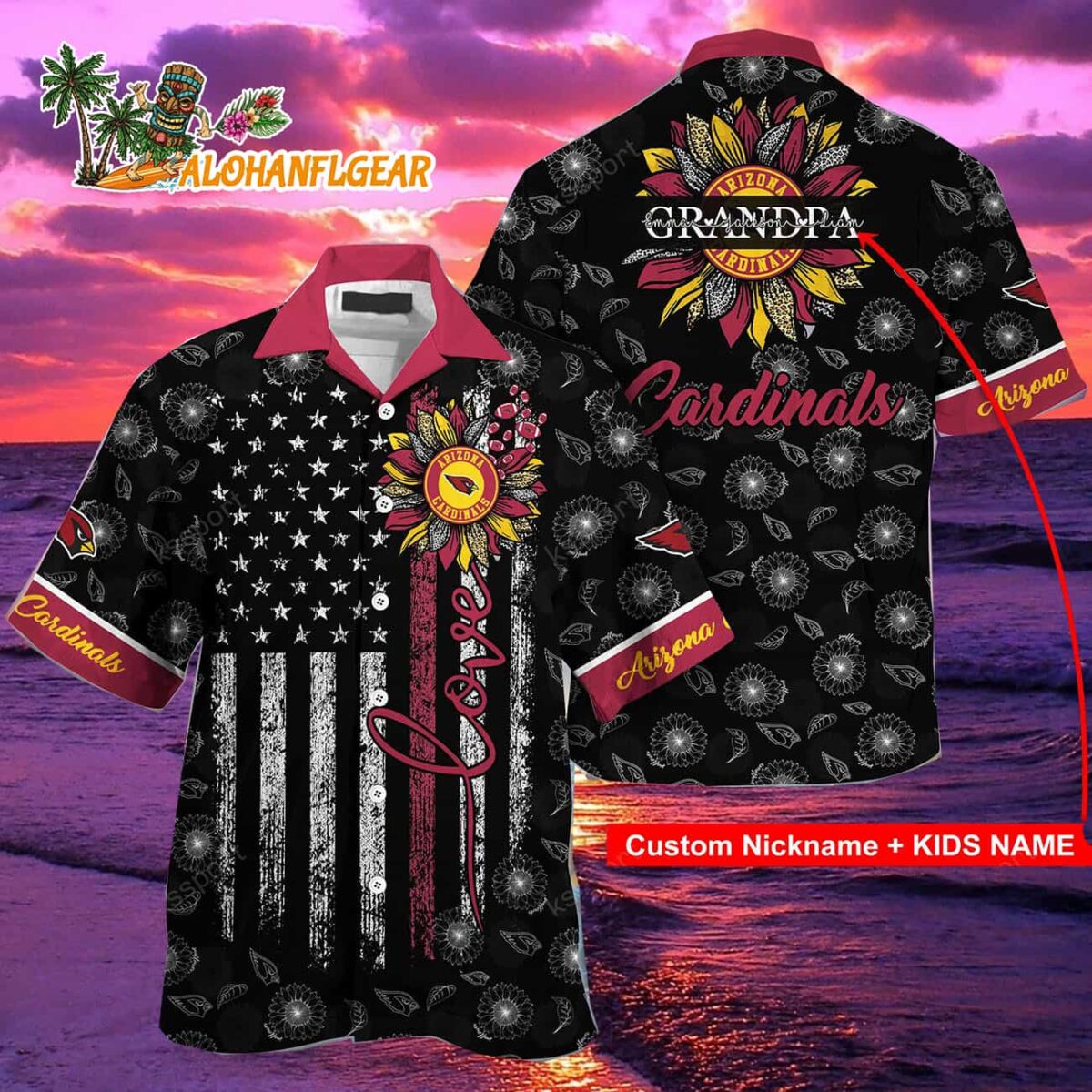 Personalized Arizona Cardinals Sunflower For Mother Day Father Day Hawaiian Shirt 2