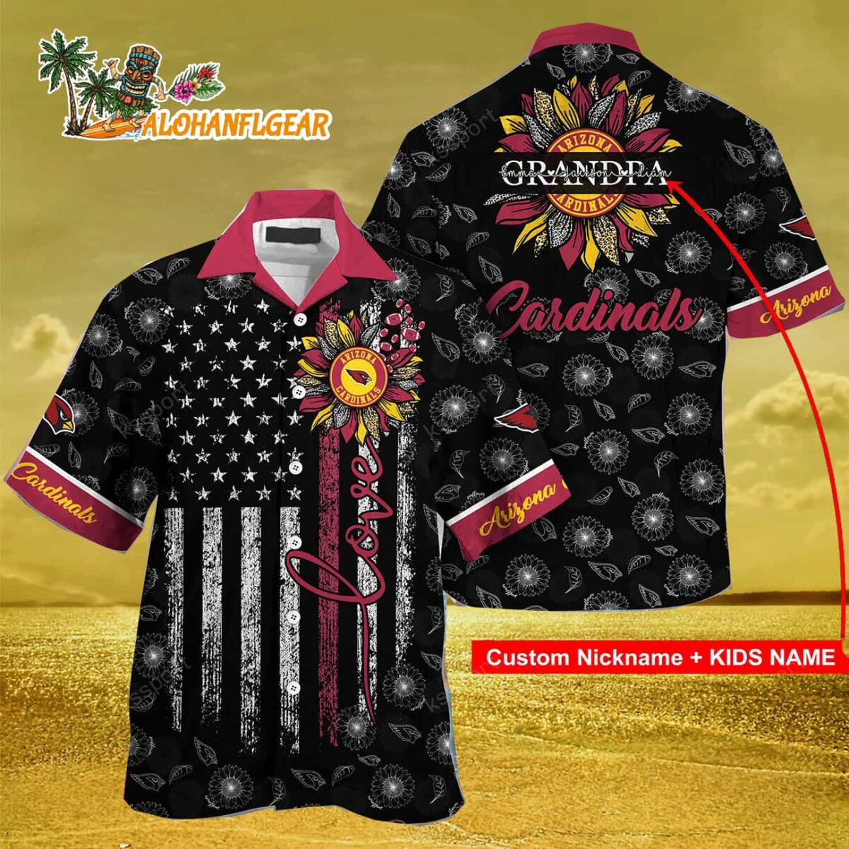 Personalized Arizona Cardinals Sunflower For Mother Day Father Day Hawaiian Shirt 3