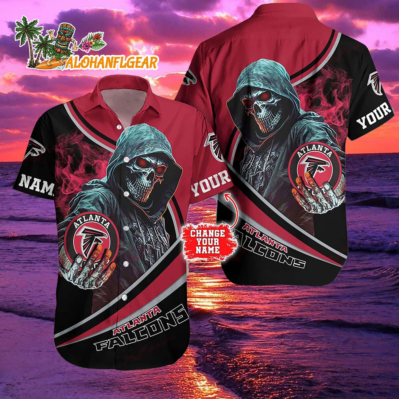 Personalized Atlanta Falcons Special Halloween Skull Hawaiian Shirt Personalized Atlanta Falcons Special Halloween Skull Hawaiian Shirt