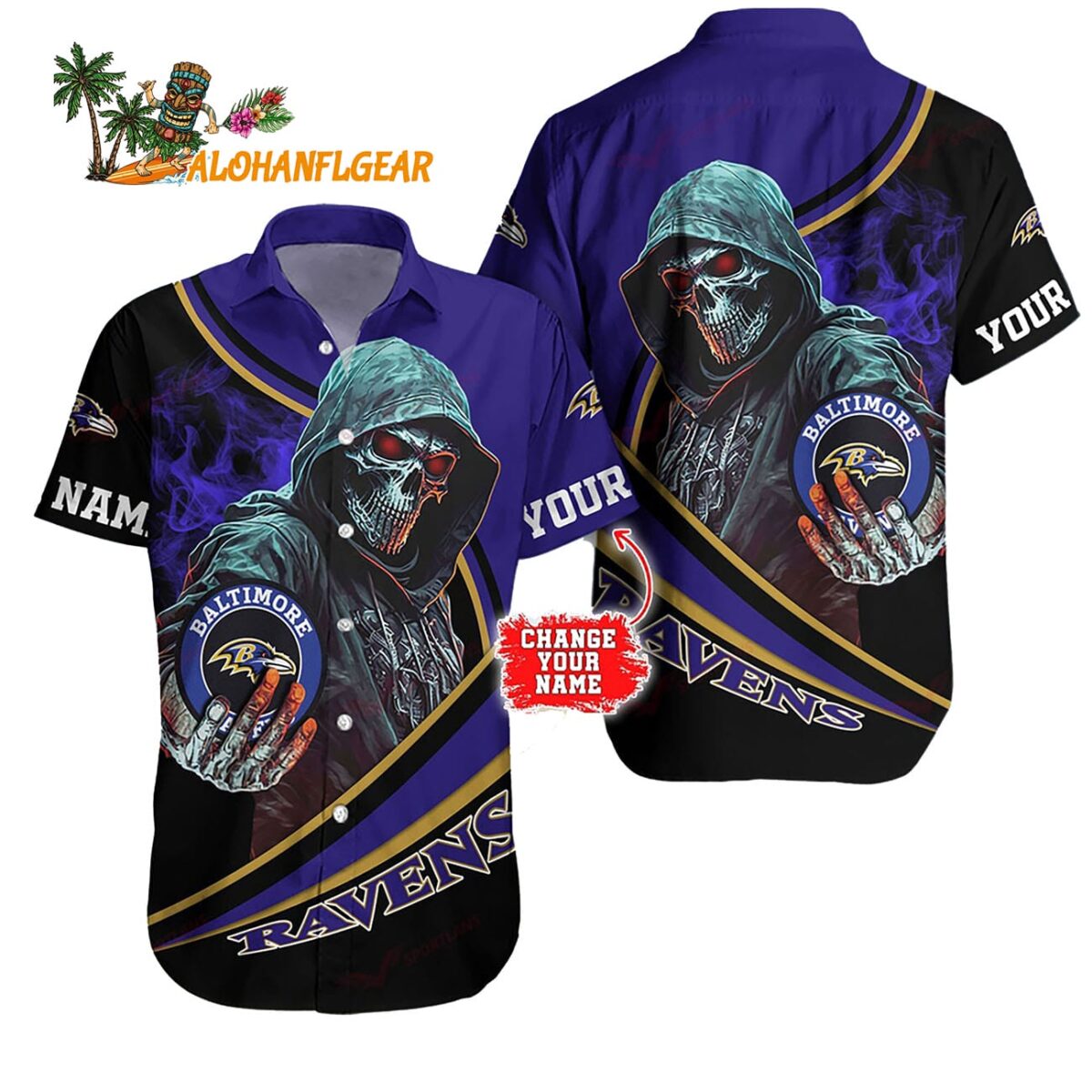 Personalized Baltimore Ravens Special Halloween Skull Hawaiian Shirt 1