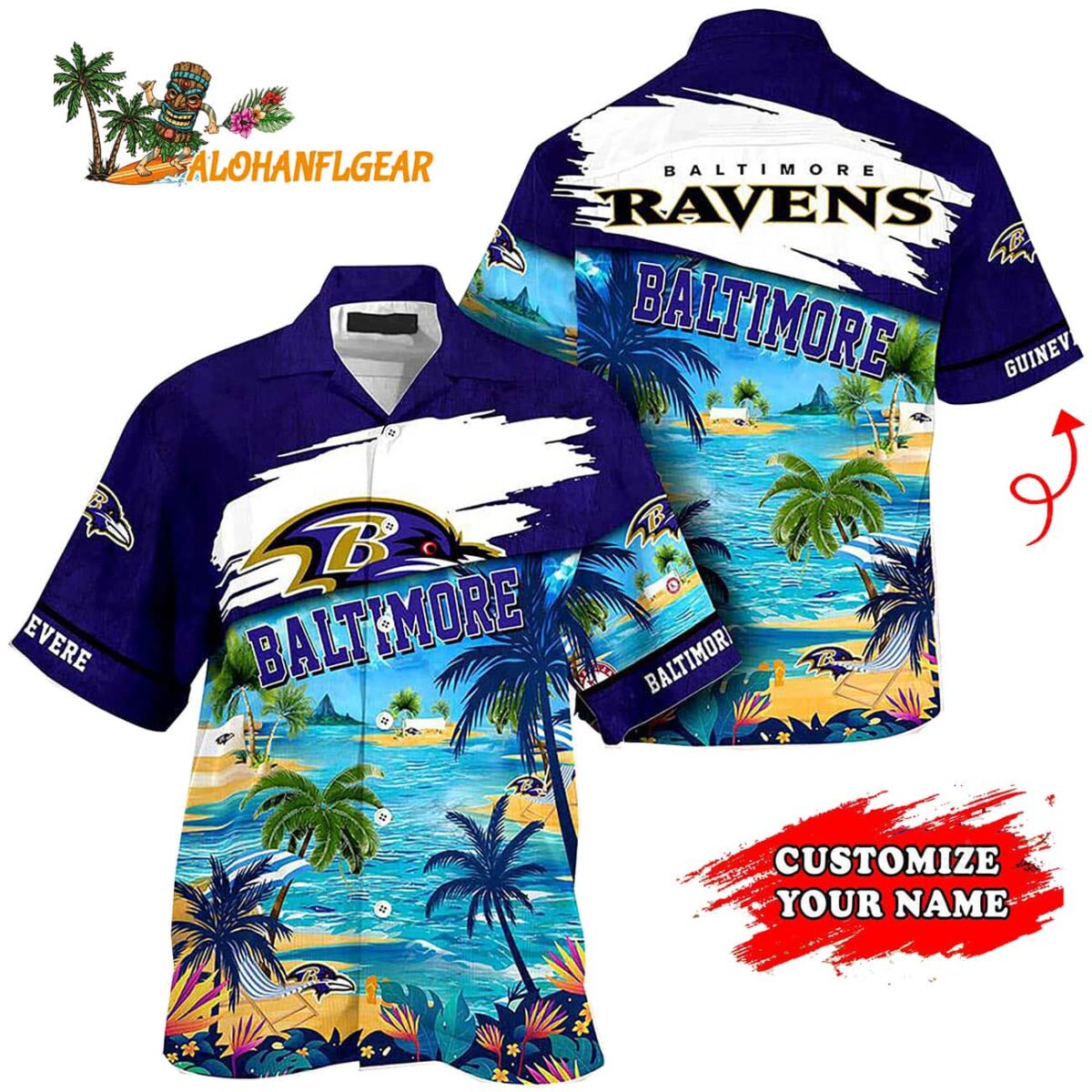 Personalized Baltimore Ravens Summer Button Up Hawaii Shirt 1