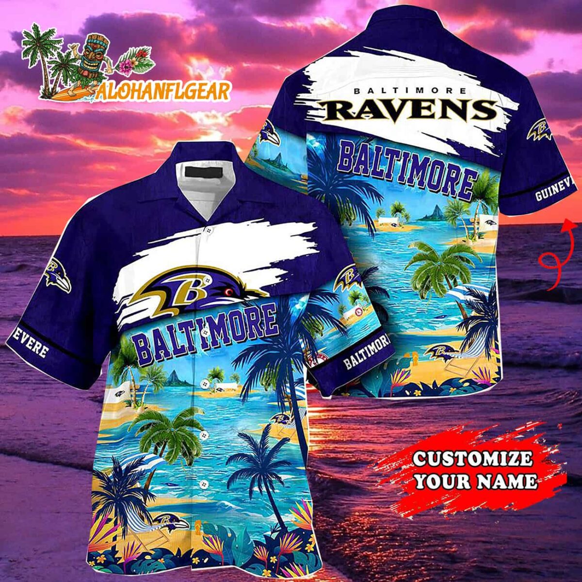 Personalized Baltimore Ravens Summer Button Up Hawaii Shirt 2