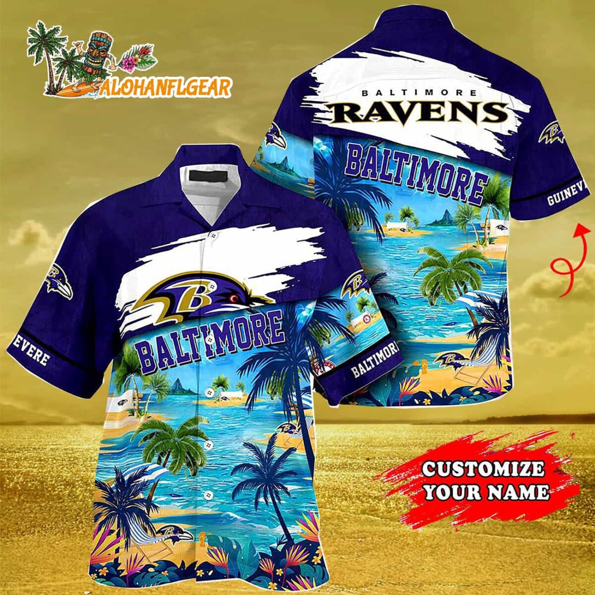 Personalized Baltimore Ravens Summer Button Up Hawaii Shirt 3