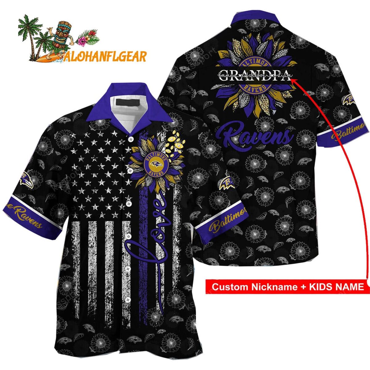 Personalized Baltimore Ravens Sunflower For Mother Day Father Day Hawaiian Shirt 1