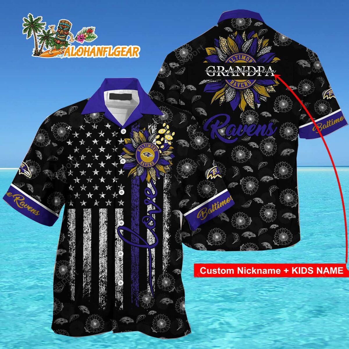 Personalized Baltimore Ravens Sunflower For Mother Day Father Day Hawaiian Shirt 4