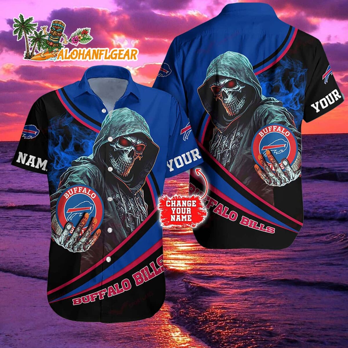 Personalized Buffalo Bills Special Halloween Skull Hawaiian Shirt 1 Personalized Buffalo Bills Special Halloween Skull Personalized Hawaiian Shirt 2