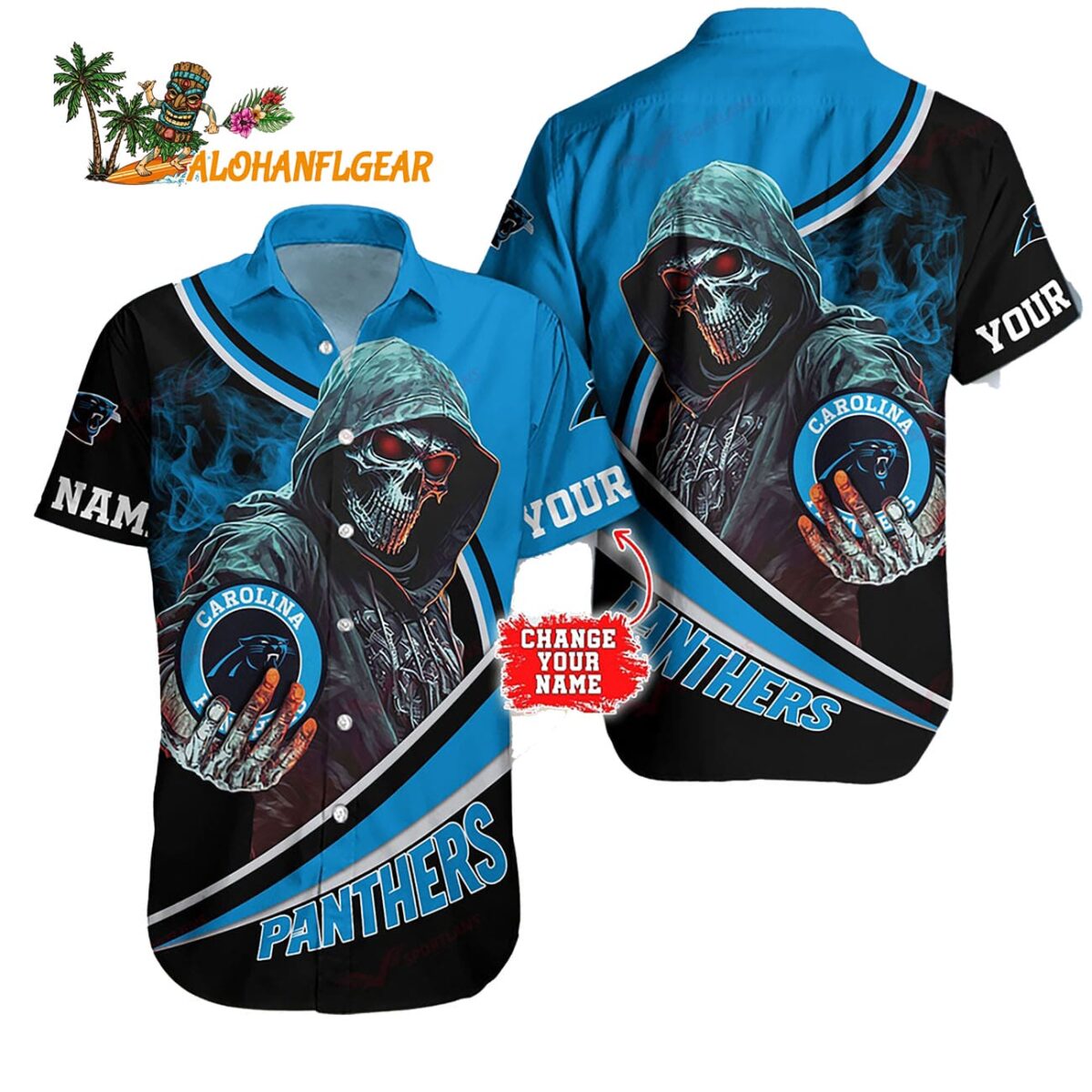 Personalized Carolina Panthers Special Halloween Skull Hawaiian Shirt 1