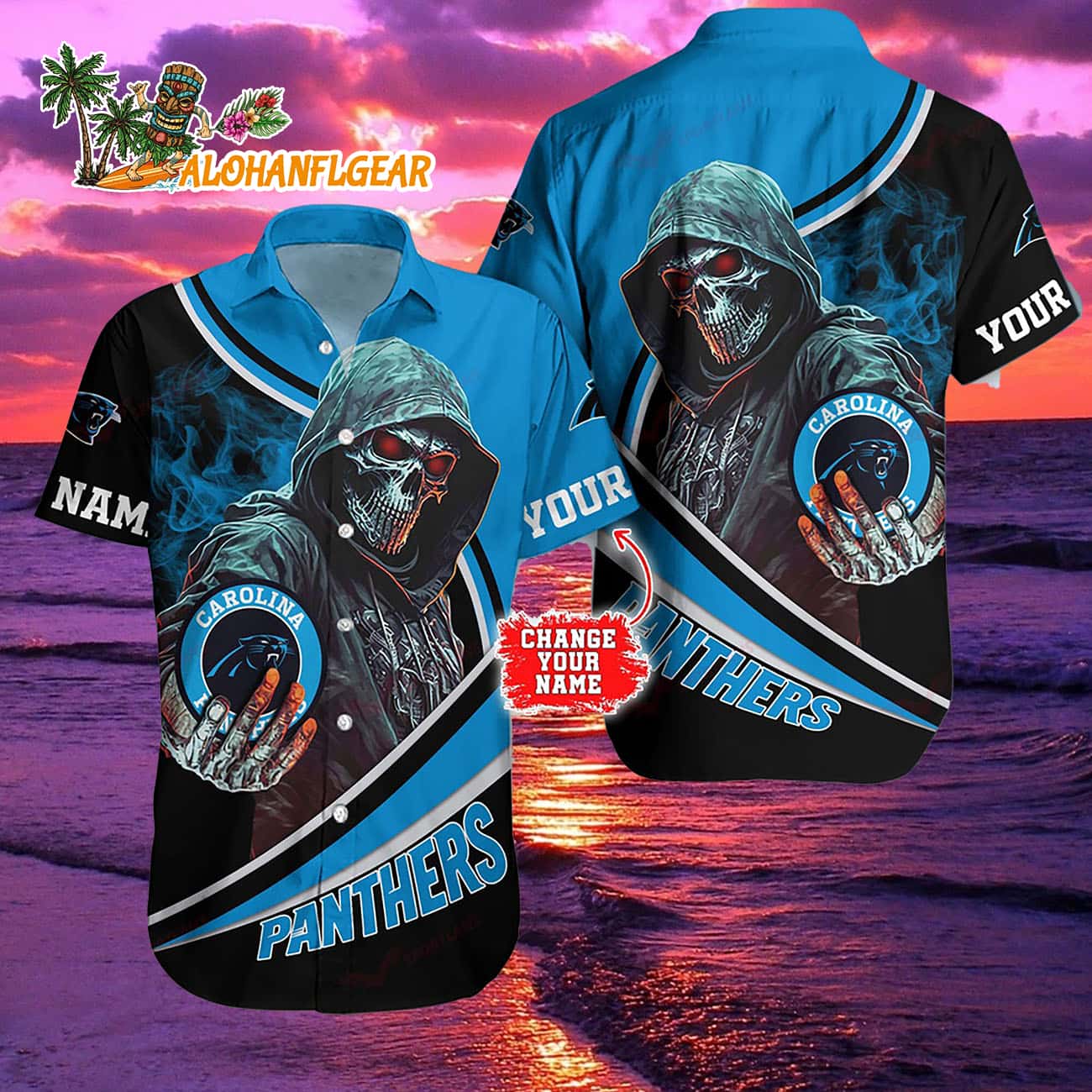 Personalized Carolina Panthers Special Halloween Skull Hawaiian Shirt Personalized Carolina Panthers Special Halloween Skull Hawaiian Shirt