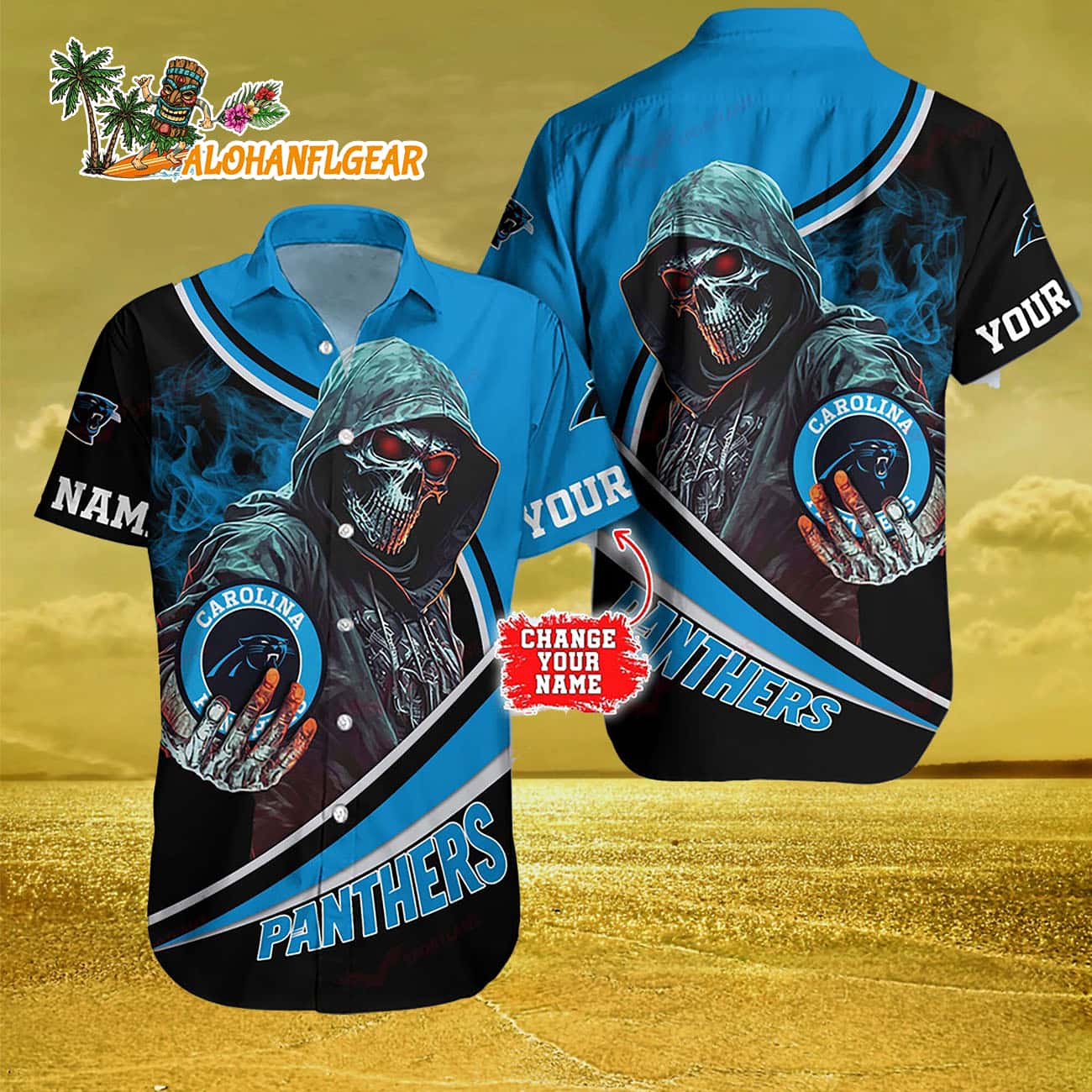 Personalized Carolina Panthers Special Halloween Skull Hawaiian Shirt Personalized Carolina Panthers Special Halloween Skull Hawaiian Shirt