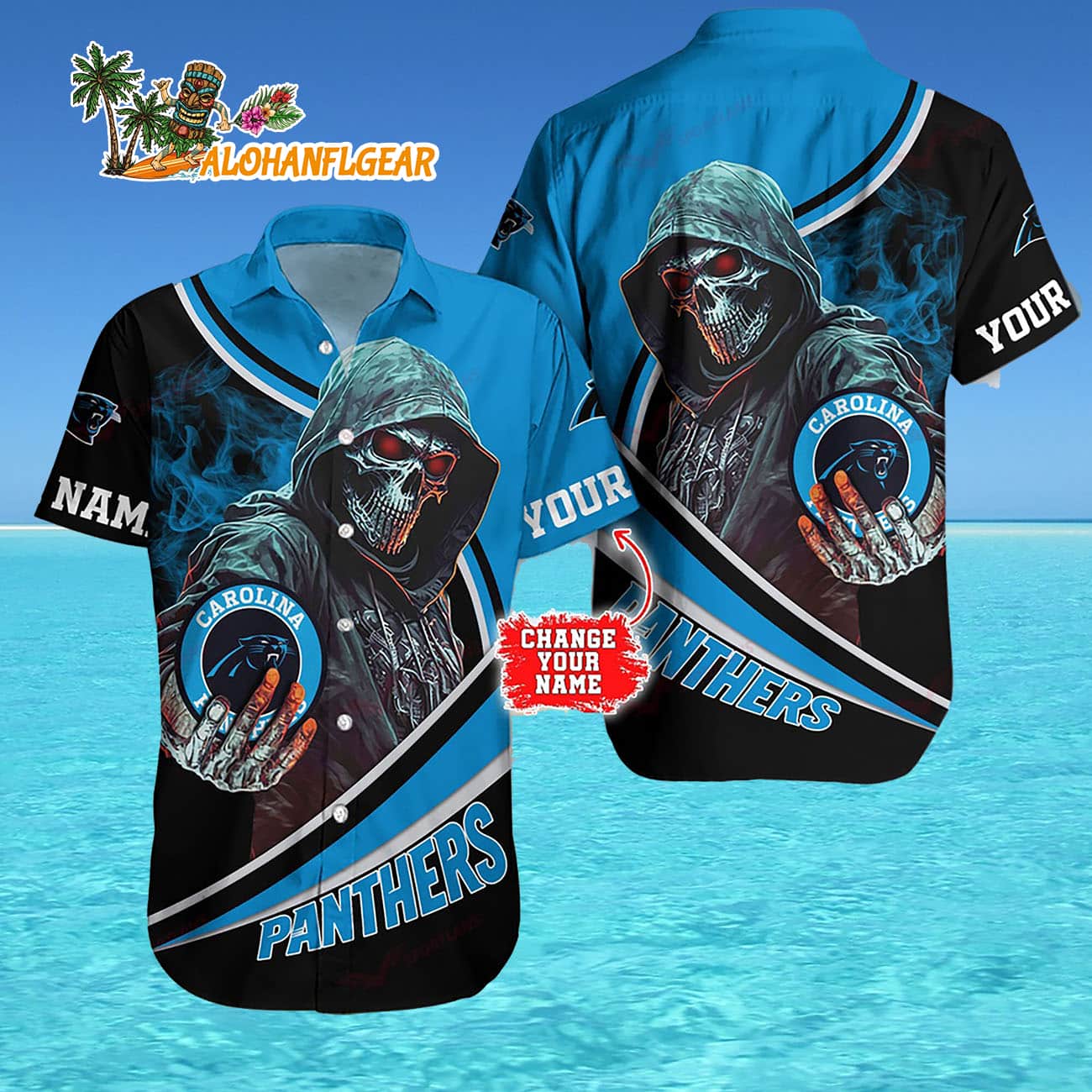 Personalized Carolina Panthers Special Halloween Skull Hawaiian Shirt Personalized Carolina Panthers Special Halloween Skull Hawaiian Shirt