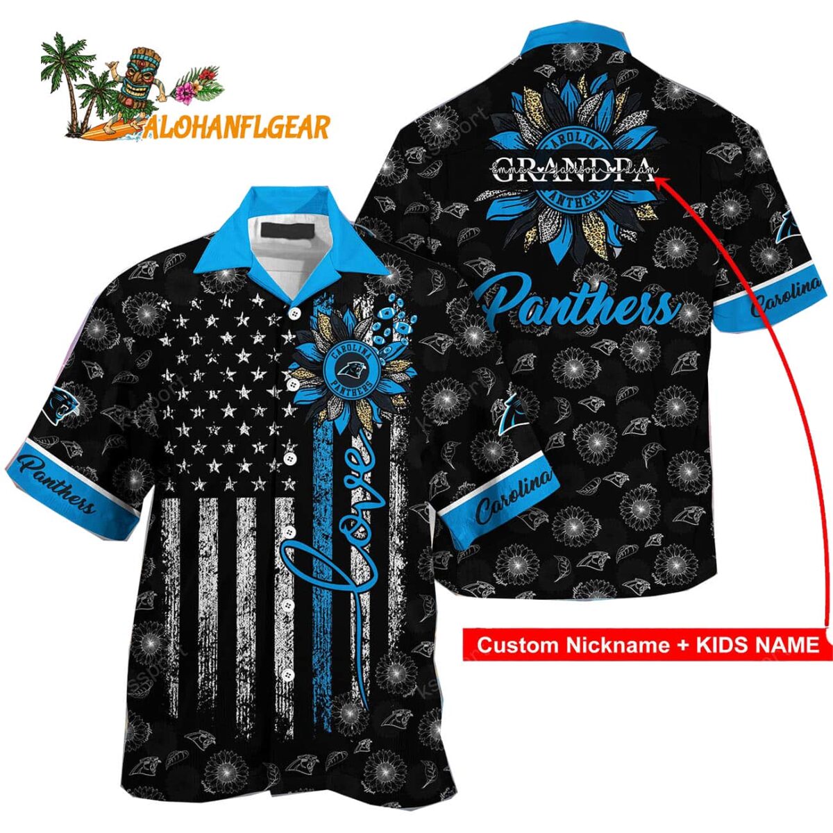 Personalized Carolina Panthers Sunflower For Mother Day Father Day Hawaiian Shirt 1