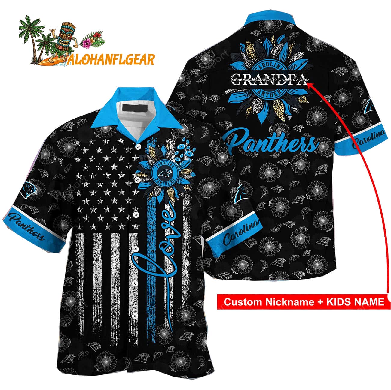 Personalized Carolina Panthers Sunflower For Mother Day Father Day Hawaiian Shirt Personalized Carolina Panthers Sunflower For Mother Day Father Day Hawaiian Shirt