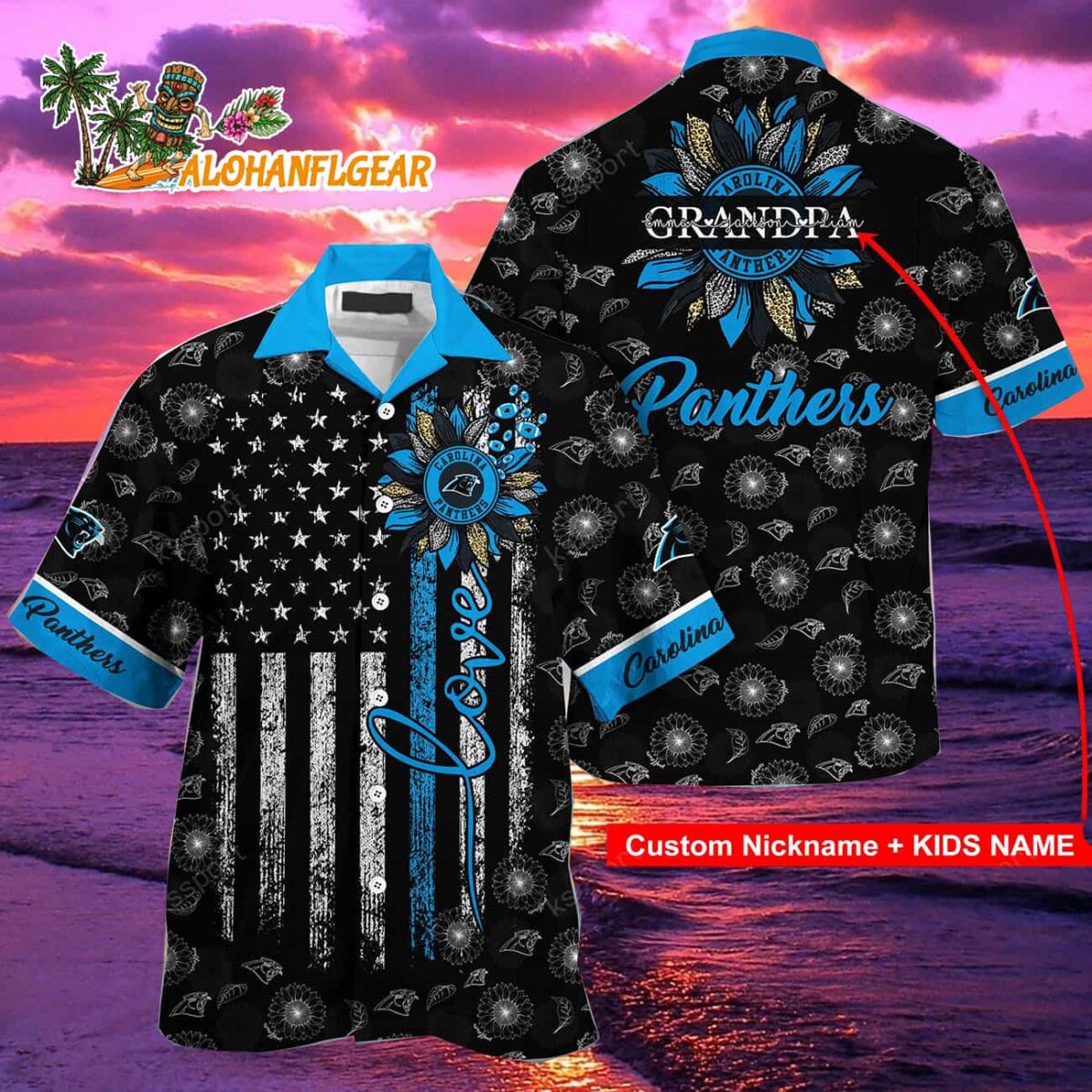 Personalized Carolina Panthers Sunflower For Mother Day Father Day Hawaiian Shirt 2
