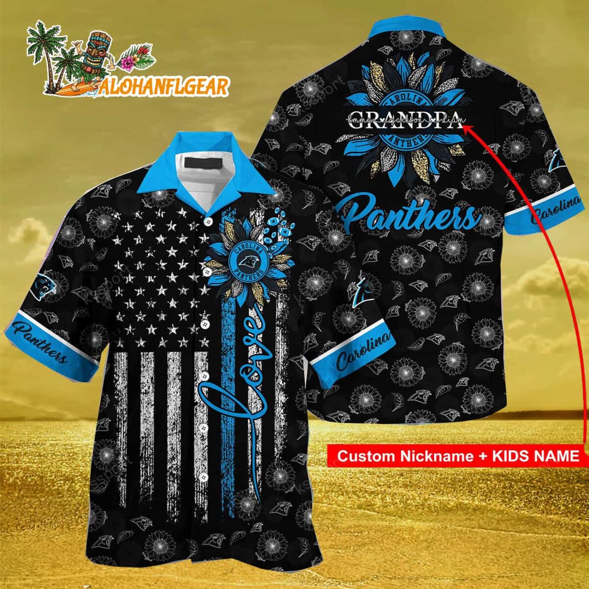 Personalized Carolina Panthers Sunflower For Mother Day Father Day Hawaiian Shirt 3