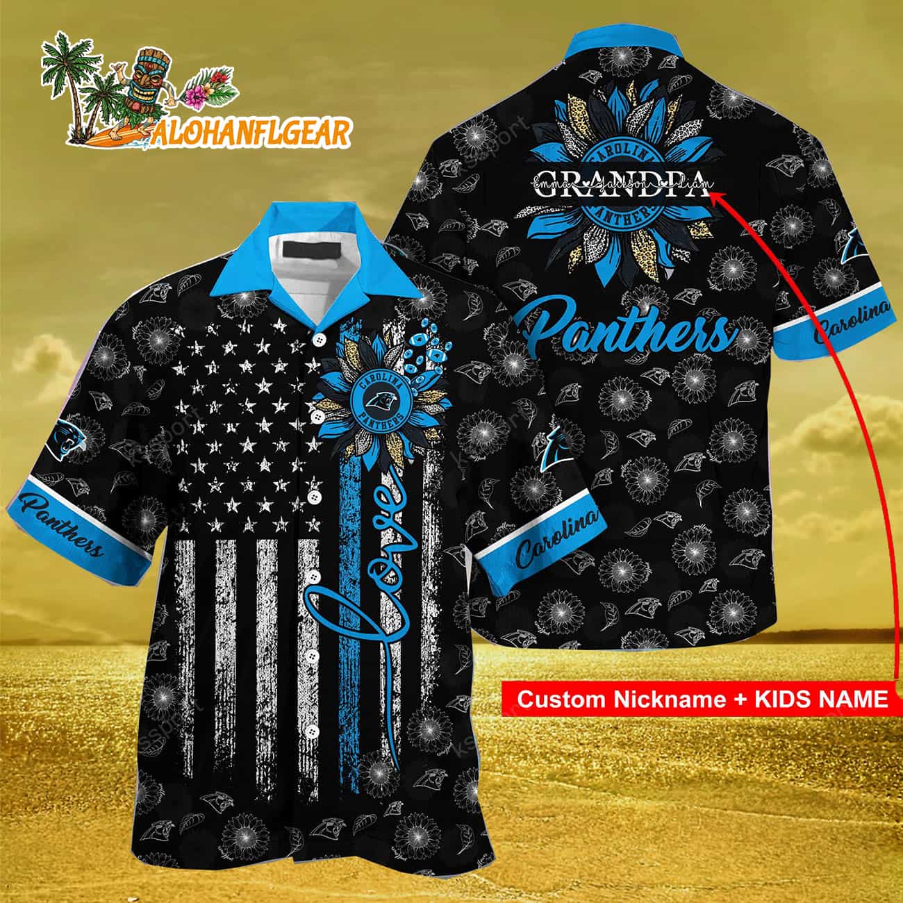 Personalized Carolina Panthers Sunflower For Mother Day Father Day Hawaiian Shirt Personalized Carolina Panthers Sunflower For Mother Day Father Day Hawaiian Shirt
