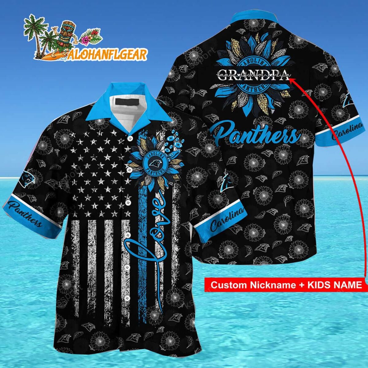 Personalized Carolina Panthers Sunflower For Mother Day Father Day Hawaiian Shirt 4