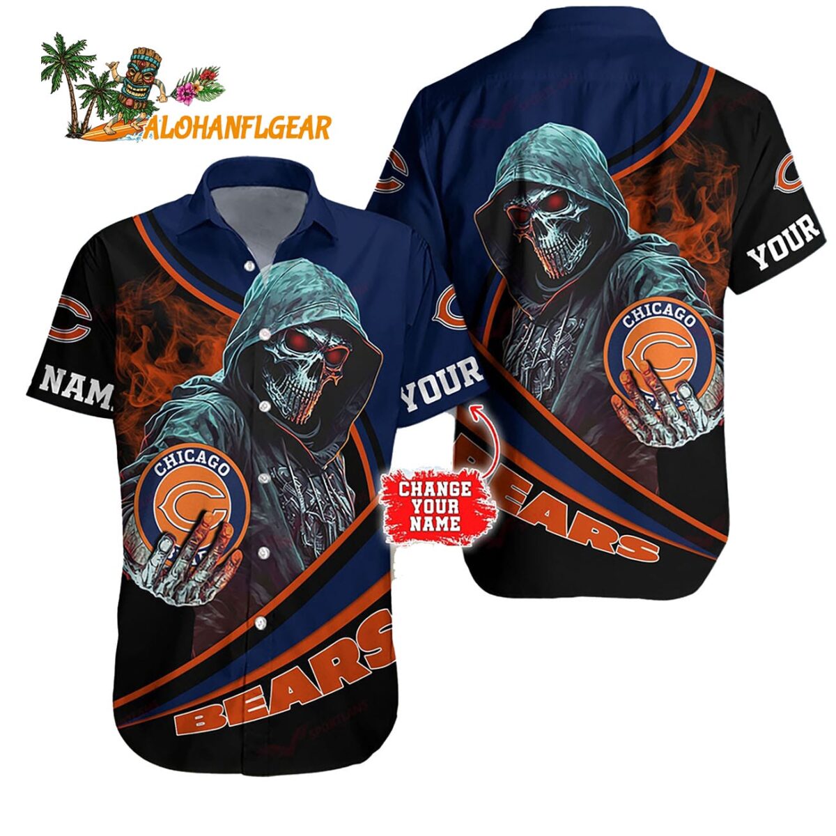 Personalized Chicago Bears Special Halloween Skull Hawaiian Shirt 1