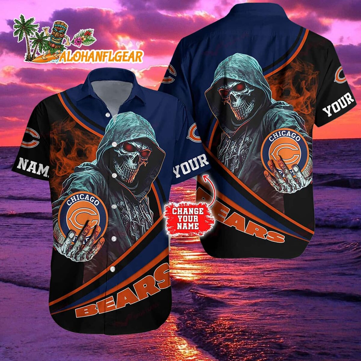 Personalized Chicago Bears Special Halloween Skull Hawaiian Shirt 2