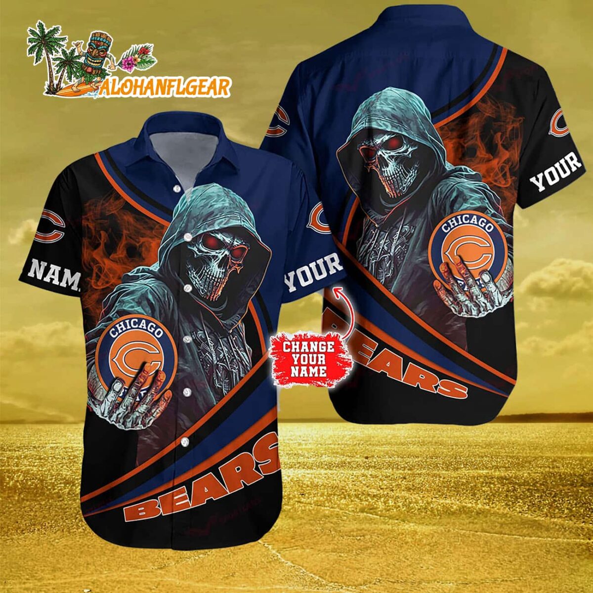Personalized Chicago Bears Special Halloween Skull Hawaiian Shirt 3